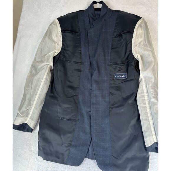 Canali Blazer Mens Eu 50 Us 40 Silk Wool Plaid Navy 3 Button Sports Coat Italy - Picture 6 of 14